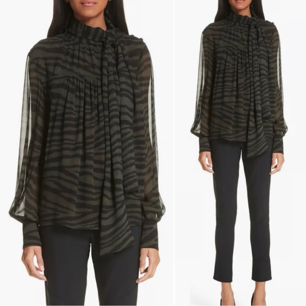 Proenza Schouler | Tie Neck Tiger Stripe Silk Blouse Long Sleeve | 2